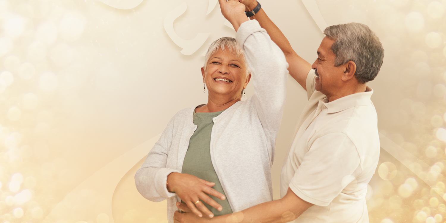 Senior couple dancing together for Mother's Day